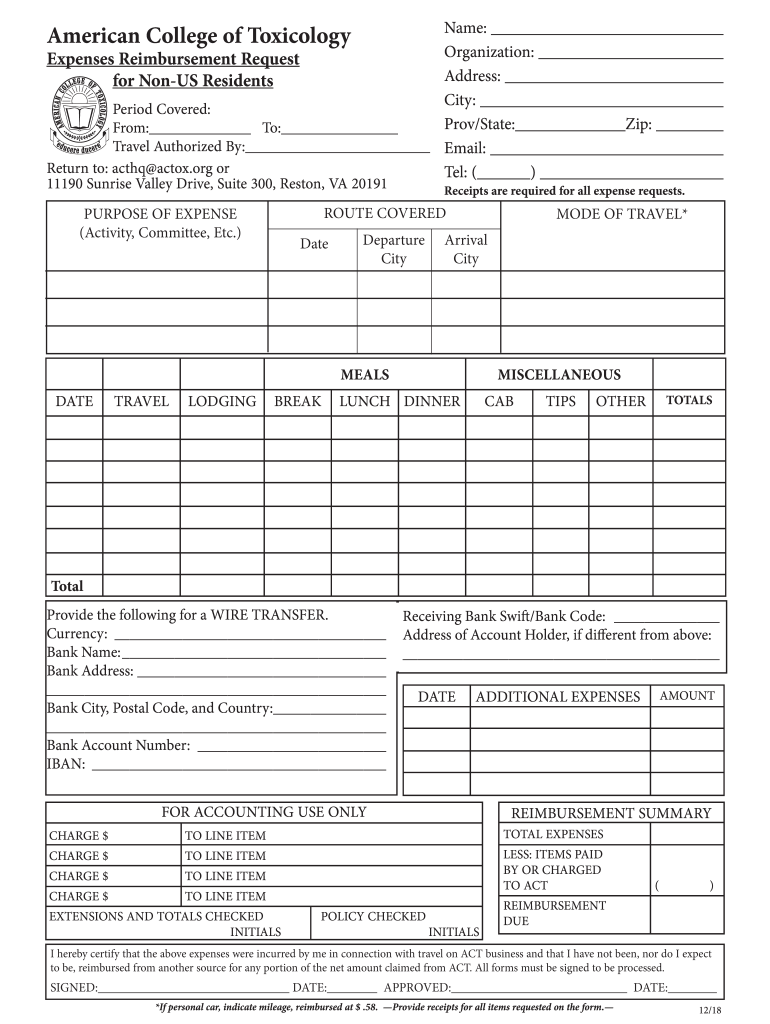 Expense Form for Non-US Residents - American College of Preview on Page 1