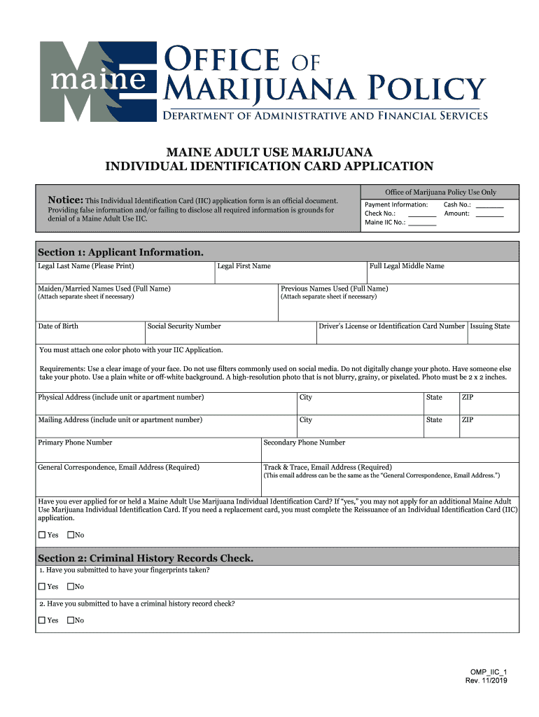 maine individual identification card Preview on Page 1