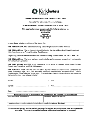 Home Boarding for Dogs and Cats Application Form. Home Boarding for Dogs and Cats Application Form