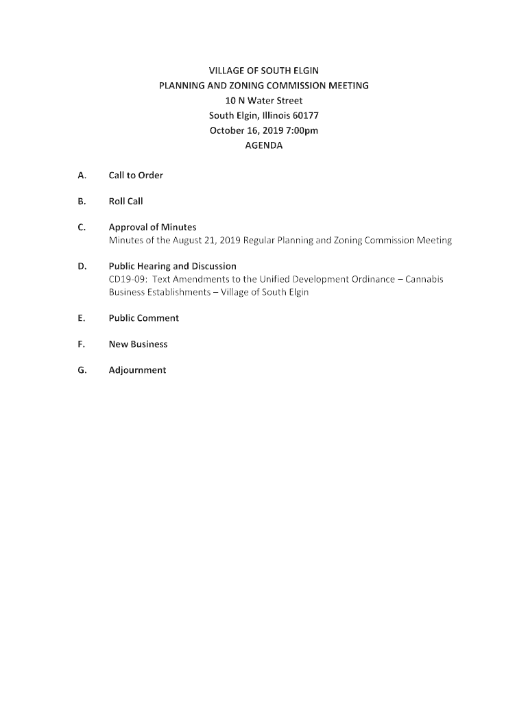 Fillable Online VILLAGE OF SOUTH ELGIN PLANNING AND ZONING Fax
