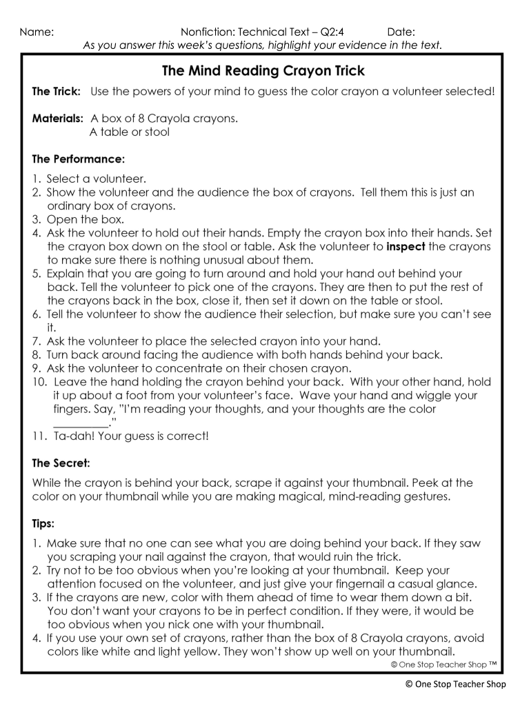 The mind reading crayon trick answer key Fill out & sign online DocHub