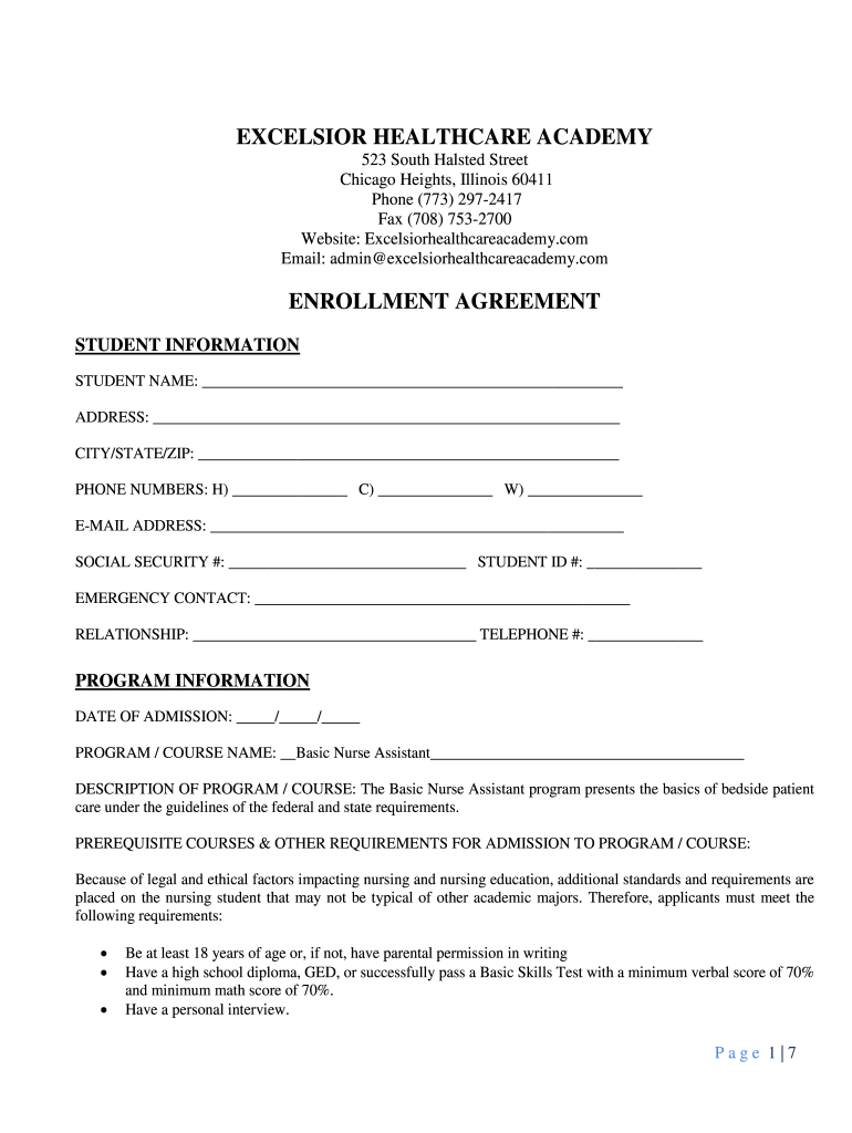 Excelsior Healthcare Academy Fill Online, Printable, Fillable, Blank