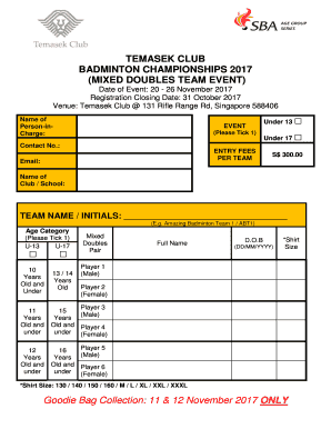 TEMASEK CLUB BADMINTON CHAMPIONSHIPS 2017 (MIXED DOUBLES TEAM ...