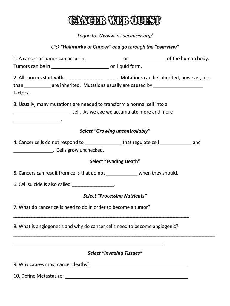 Cancer Web quest - Marlboro Central High School Preview on Page 1