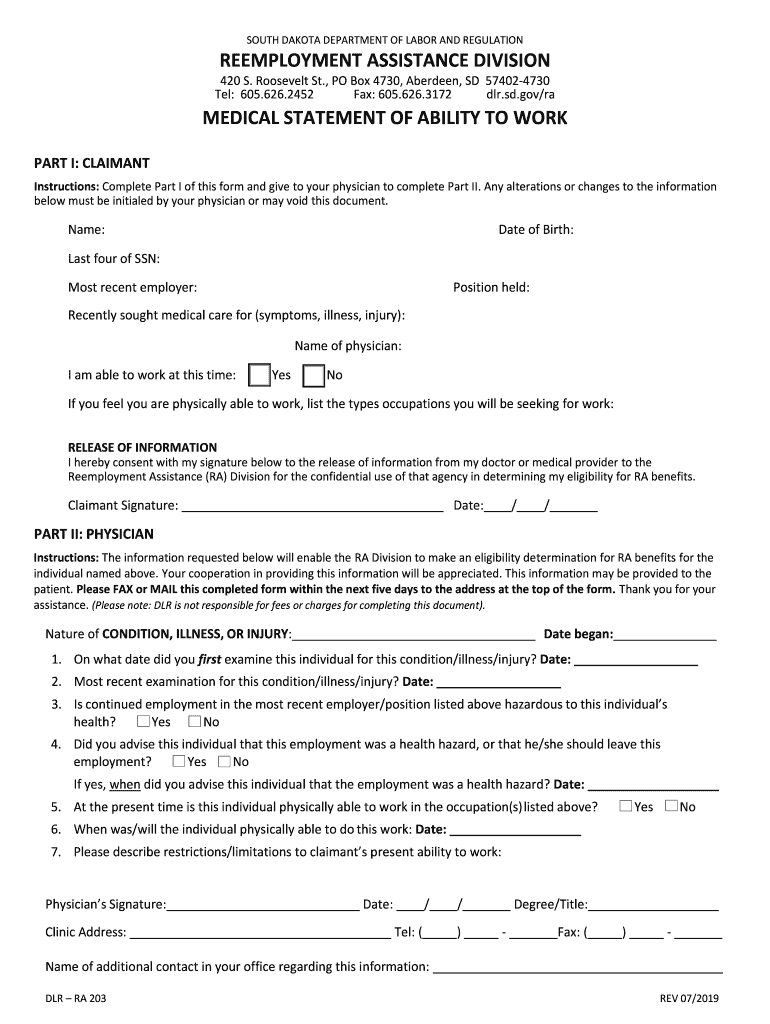 Fillable Online Reemployment Assistance Tax South Dakota Department