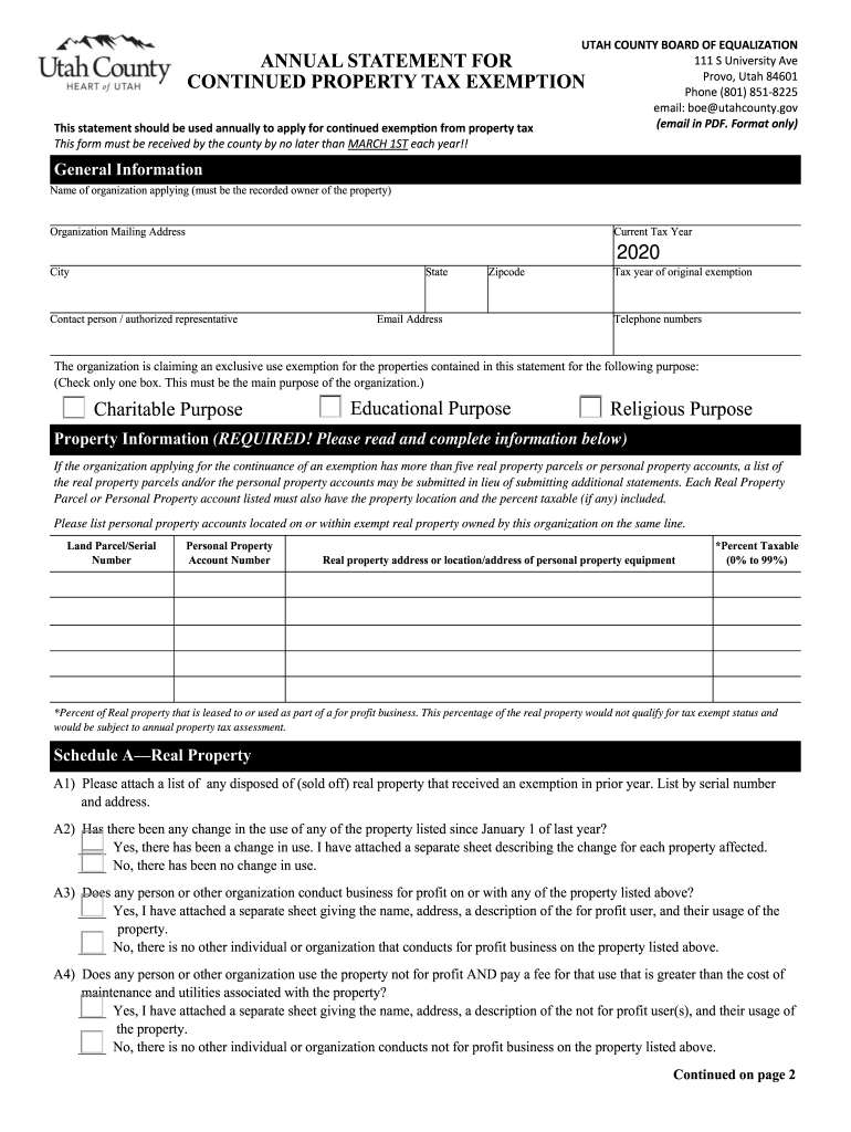 Fillable Online Annual Statement for Continued Property Tax Exemption
