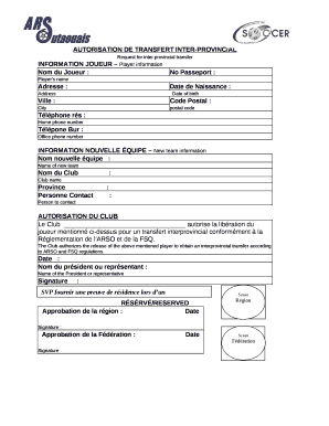 AUTORISATION DE TRANSFERT INTER-PROVINCIAL