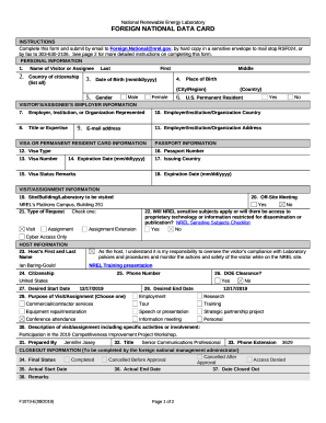 Foreign National Data Card (F1073). This form is used to record and collect information required by the Foreign Access Central Tracking System concerning foreign national visit/assignment requests.