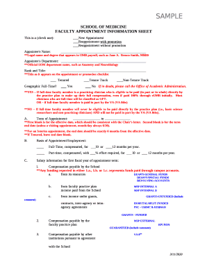 Samplefais. &amp;lt;p&amp;gt;SCHOOL OF MEDICINEFACULTY APPOINTMENT INFORMATION SHEETThis is a (check one)
