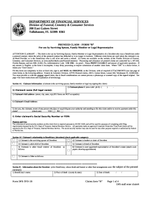 PRENEED CLAIM - FORM "B"