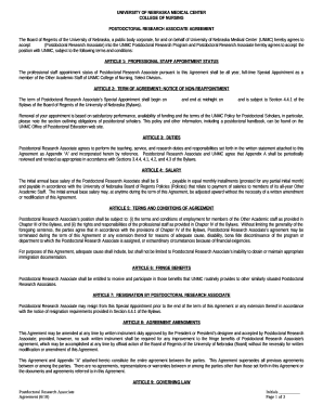 POSTDOCTORAL RESEARCH ASSOCIATE AGREEMENT
