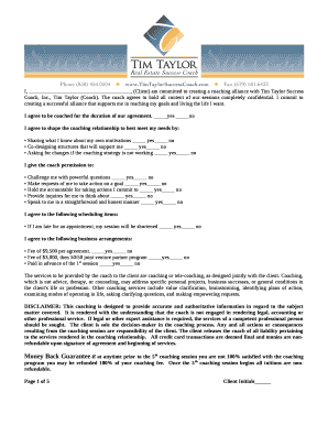 I, , (Client) am committed to creating a coaching alliance with Tim Taylor Success Coach, Inc