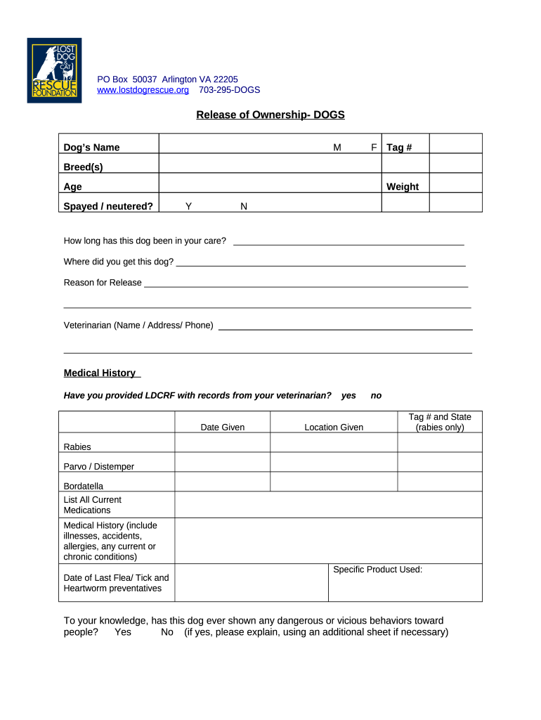 Release of Ownership- DOGS Preview on Page 1
