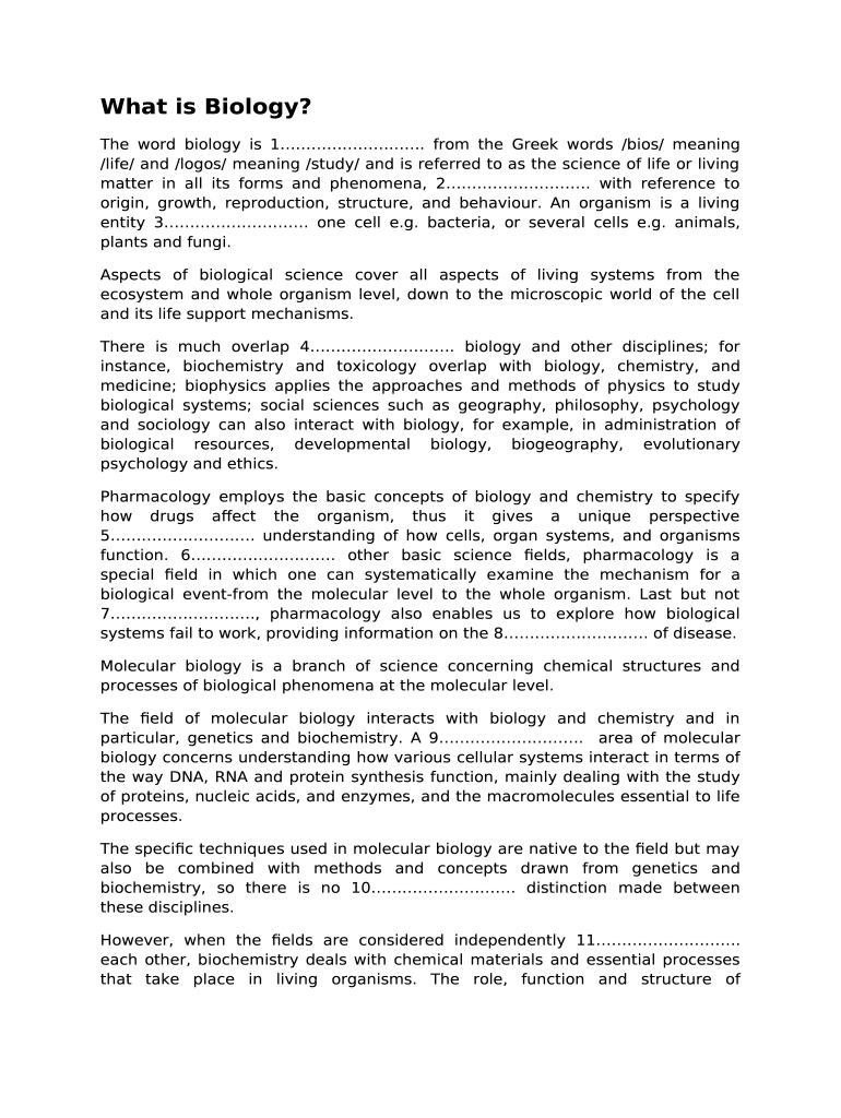 The word biology is 1 Doc Template pdfFiller