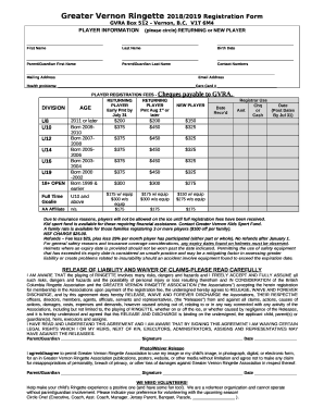 Greater Vernon Ringette Pre-Registration Form