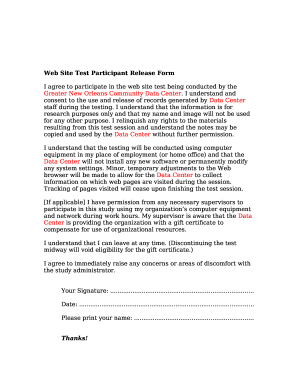 Community Data Center Web Site Test Participant Release Form