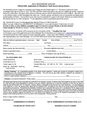 Official ESSL Application for Woodmore Youth Soccer Spring Season