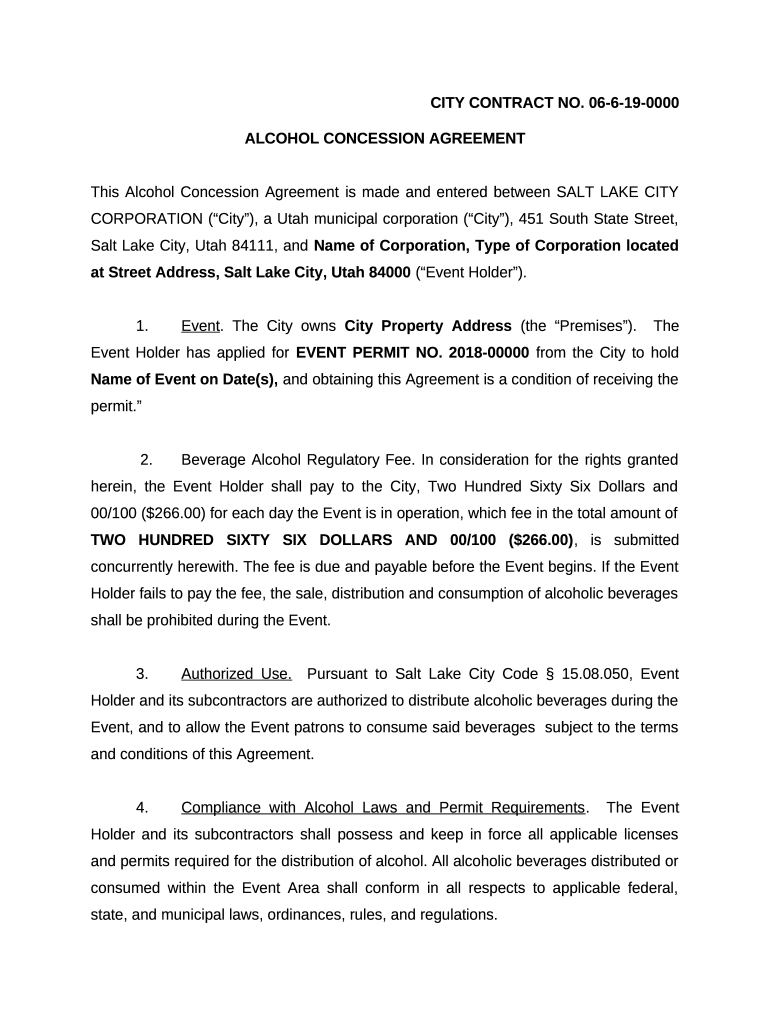 SAMPLE STANDARD CONCESSION AGREEMENT BETWEEN CITY AND Doc Template