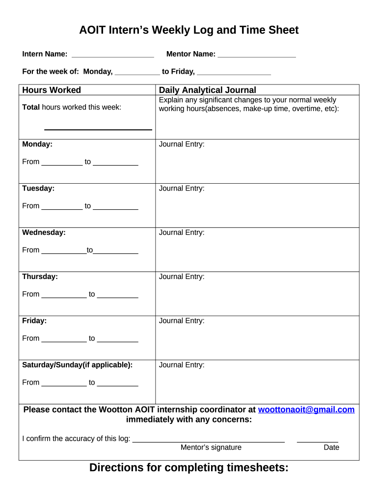 Internship Journal Template Doc Template PdfFiller