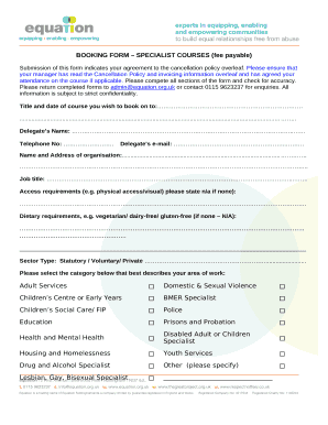 BOOKING FORMSPECIALIST COURSES (fee payable ...