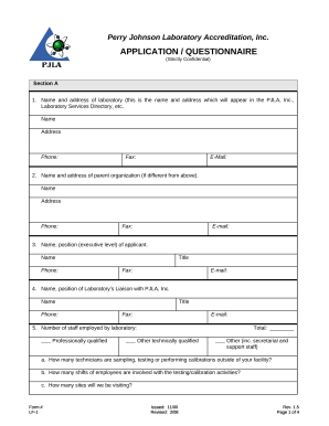 Name and address of laboratory (this is the name and address which will appear in the PJLA, Inc