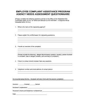 Employee Complaint Assistance Program Needs Assessment Questionnaire