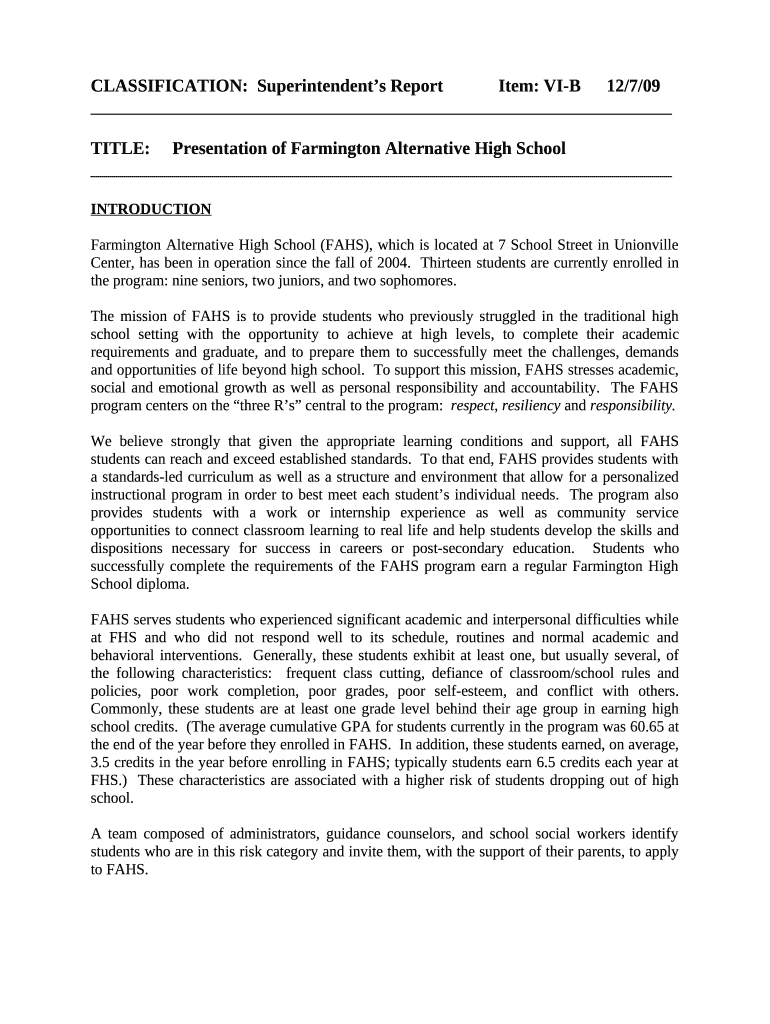 Alternative High School Status Report Doc Template PdfFiller
