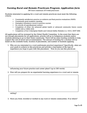 Nursing Rural and Remote Practicum Program: Application form