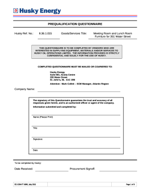 COMPLETED QUESTIONNAIRE MUST BE MAILED OR COURIERED TO: