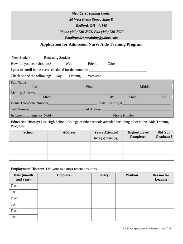 Ohio Caregiver Training and Certified Nursing Aide School Doc