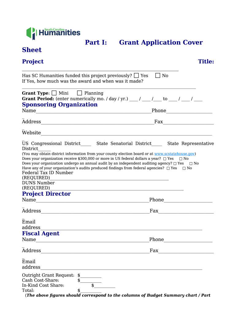 Part IGrant Application Cover Sheet Doc Template pdfFiller