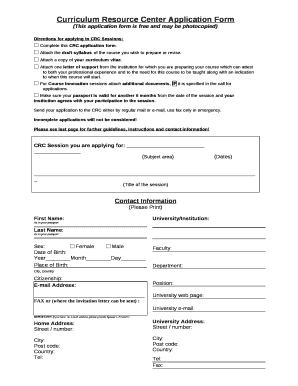 Curriculum Development Program Application