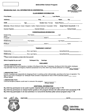 CLUB Membership Application - Boys and Girls Club of Chester