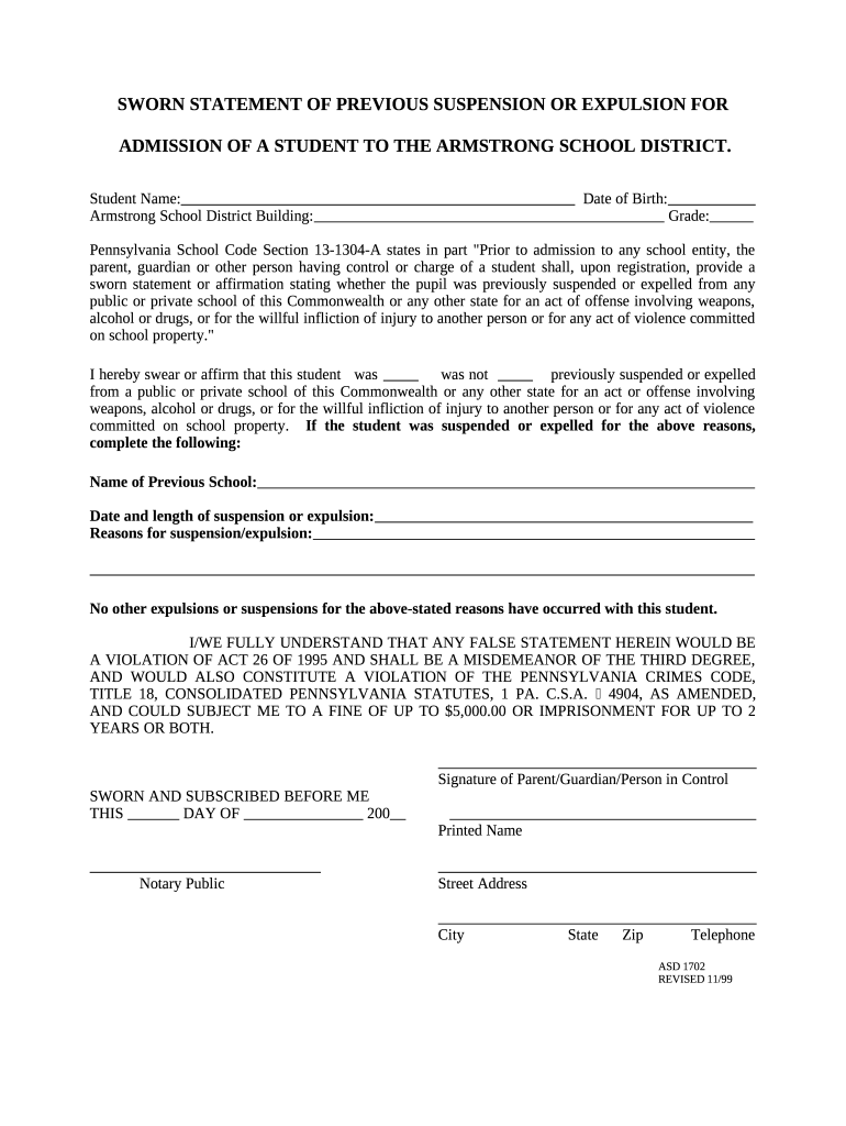 SWORN STATEMENT OF PREVIOUS SUSPENSION OR EXPULSION FOR Doc Template