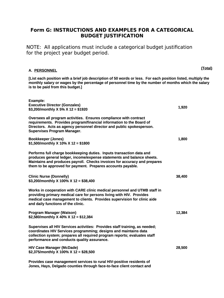 G INSTRUCTIONS AND EXAMPLES FOR A CATEGORICAL BUDGET Doc Template