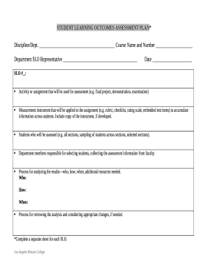 STUDENT LEARNING OUTCOMES ASSESSMENT PLAN*