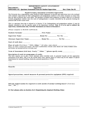 Health & Safety Assessment of Student Supervision