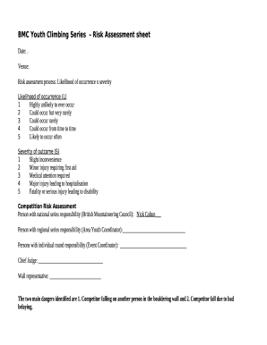 BMC Youth Climbing Series- Risk Assessment sheet