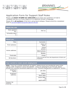 Job application form - Brannel School