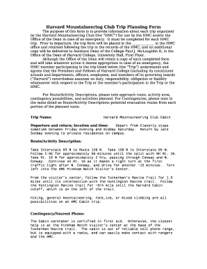 Harvard Mountaineering Club Trip Planning Form