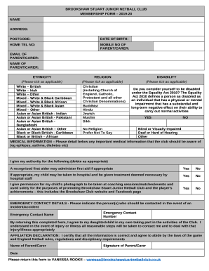 Junior membership form - Brookshaw Stuart Netball Club