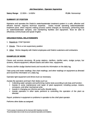 Job Description: Operator Apprentice Salary Range: FLSA