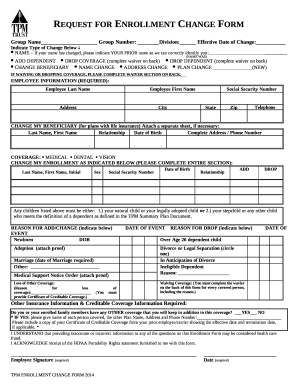 TPMREQUEST FOR ENROLLMENT CHANGE FORM