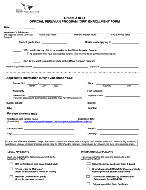 Official peruvian program (opp) enrollment form