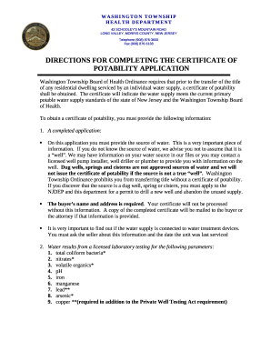 Certificate of Potability - Washington Township
