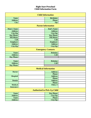 WRIGHT START PRESCHOOL ENROLLMENT FORM