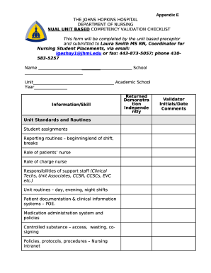 This form will be completed by the unit based preceptor and submitted to Laura Smith MS RN, Coordinator for Nursing Student Placements, via email: