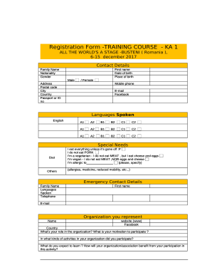 Registration Form -TRAINING COURSE- KA 1