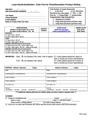 Order Form for Thesis/Dissertation Binding