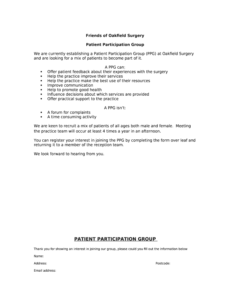 Oakfield Surgery Doc Template pdfFiller